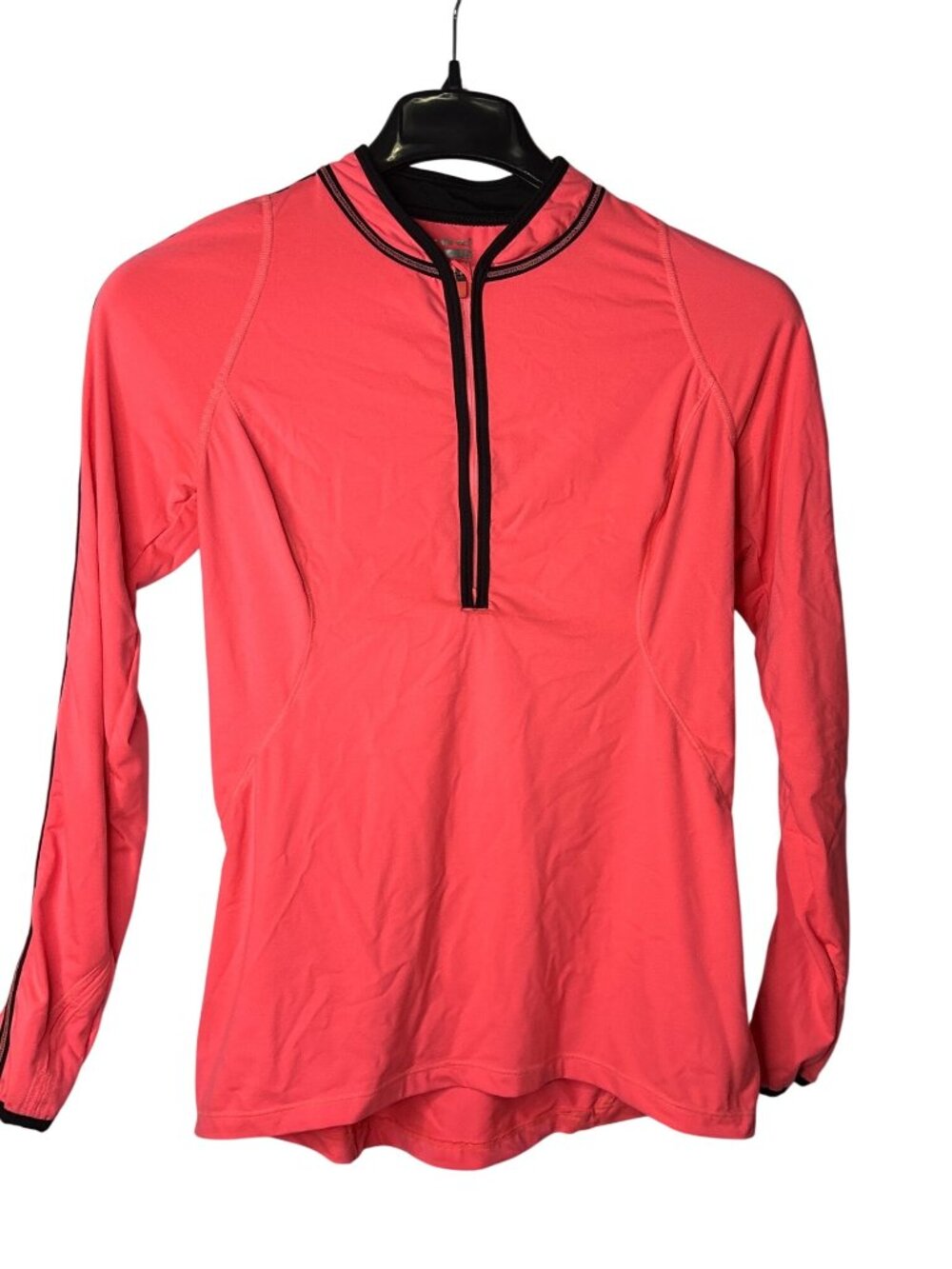 Hind Womens Pullover Top Size M Quarter Zip Thumbholes Neon Pink Black